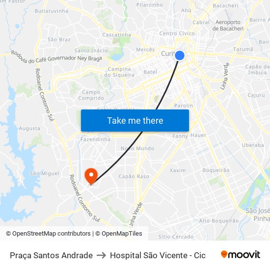 Praça Santos Andrade to Hospital São Vicente - Cic map