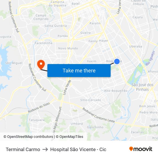 Terminal Carmo to Hospital São Vicente - Cic map