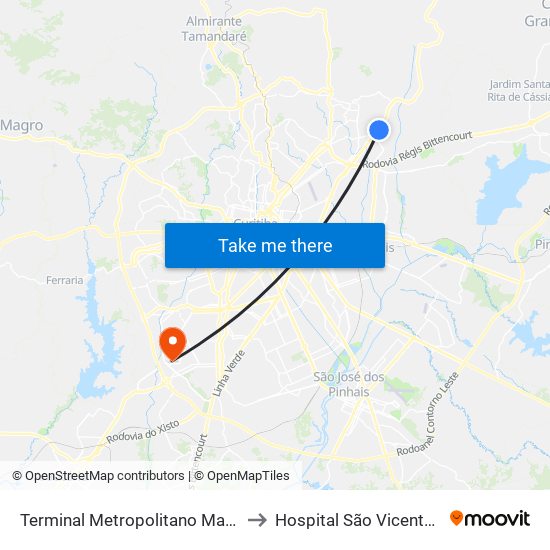 Terminal Metropolitano Maracanã to Hospital São Vicente - Cic map