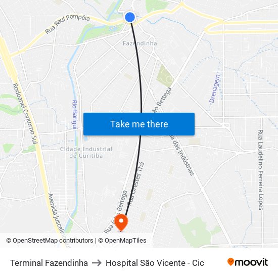 Terminal Fazendinha to Hospital São Vicente - Cic map