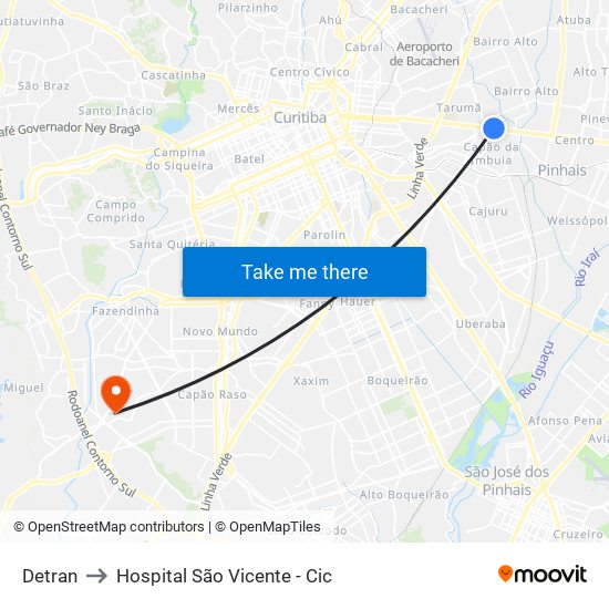 Detran to Hospital São Vicente - Cic map