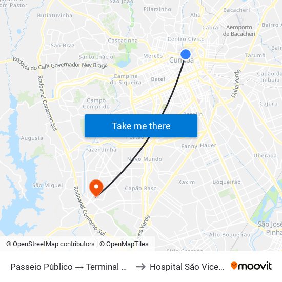 Passeio Público → Terminal Capão Raso to Hospital São Vicente - Cic map