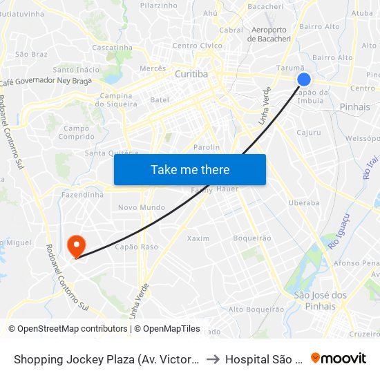 Shopping Jockey Plaza (Av. Victor Ferreira Do Amaral, 2300) to Hospital São Vicente - Cic map