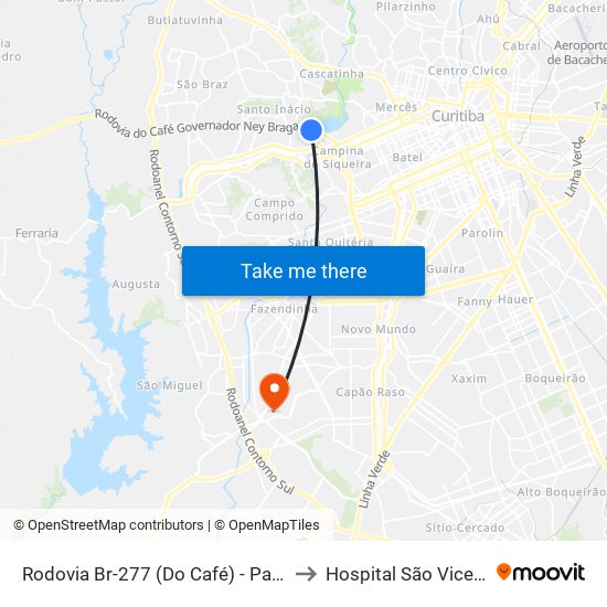 Rodovia Br-277 (Do Café) - Parque Barigui to Hospital São Vicente - Cic map