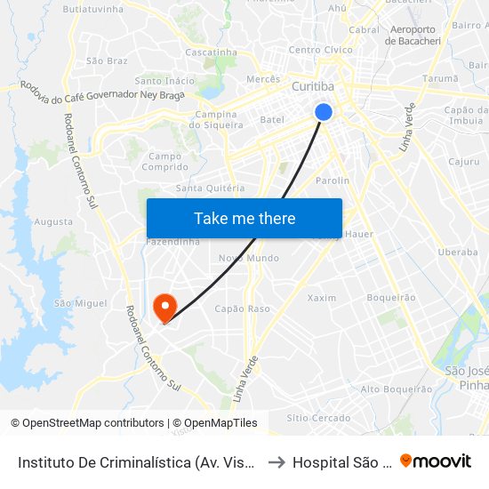 Instituto De Criminalística (Av. Visconde De Guarapuava, 2646) to Hospital São Vicente - Cic map