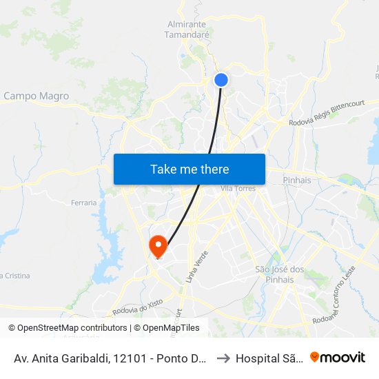 Av. Anita Garibaldi, 12101 - Ponto De Integração Temporal (Desembarque) to Hospital São Vicente - Cic map