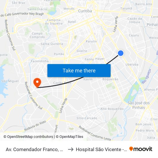 Av. Comendador Franco, 4700 to Hospital São Vicente - Cic map