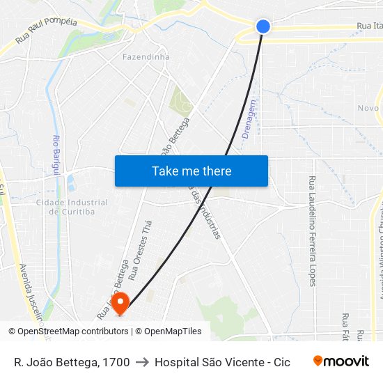 R. João Bettega, 1700 to Hospital São Vicente - Cic map