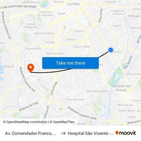 Av. Comendador Franco, 6021 to Hospital São Vicente - Cic map