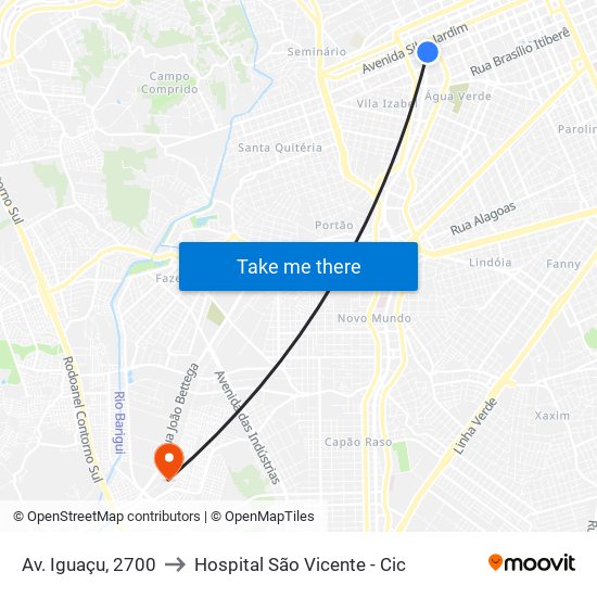 Av. Iguaçu, 2700 to Hospital São Vicente - Cic map