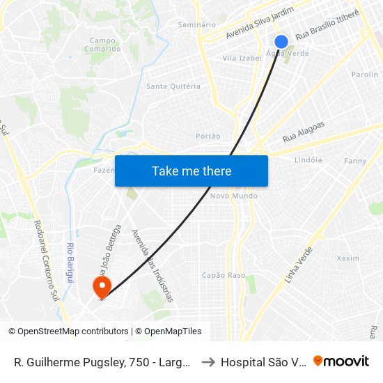 R. Guilherme Pugsley, 750 - Largo Doutor Acir Mullinari to Hospital São Vicente - Cic map