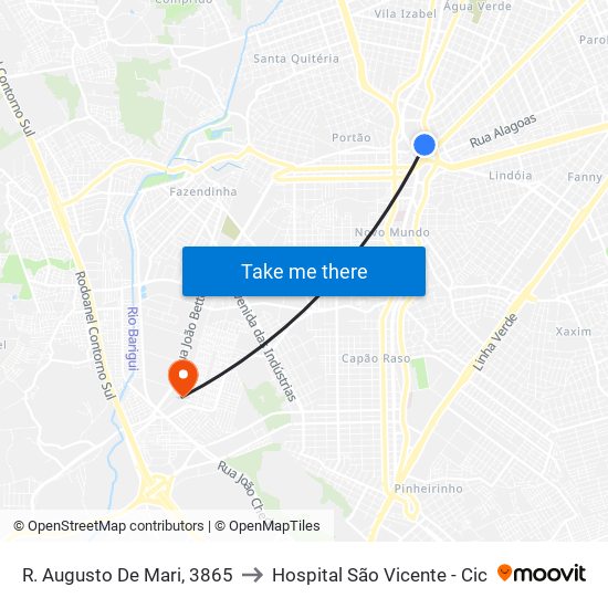 R. Augusto De Mari, 3865 to Hospital São Vicente - Cic map