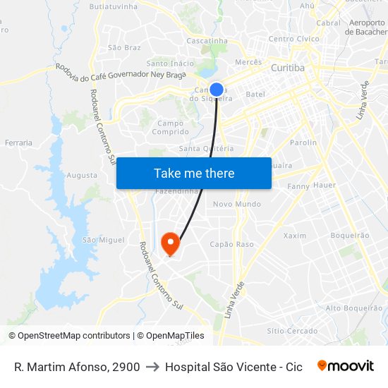 R. Martim Afonso, 2900 to Hospital São Vicente - Cic map