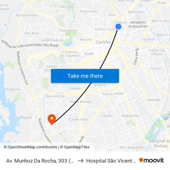 Av. Munhoz Da Rocha, 303 (Comec) to Hospital São Vicente - Cic map