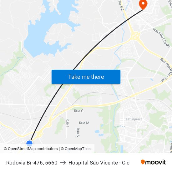 Rodovia Br-476, 5660 to Hospital São Vicente - Cic map