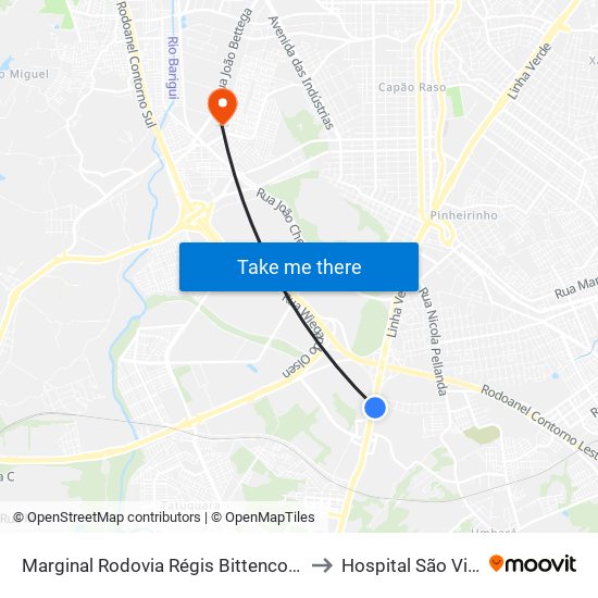 Marginal Rodovia Régis Bittencourt (Br 116) - Ceasa to Hospital São Vicente - Cic map