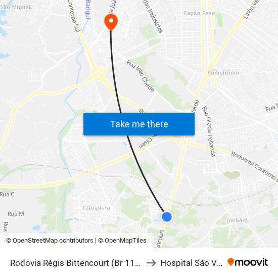 Rodovia Régis Bittencourt (Br 116) - Viaduto Pompéia to Hospital São Vicente - Cic map