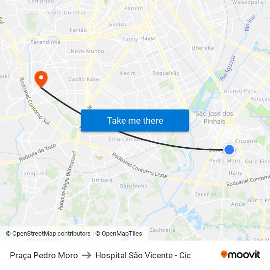 Praça Pedro Moro to Hospital São Vicente - Cic map