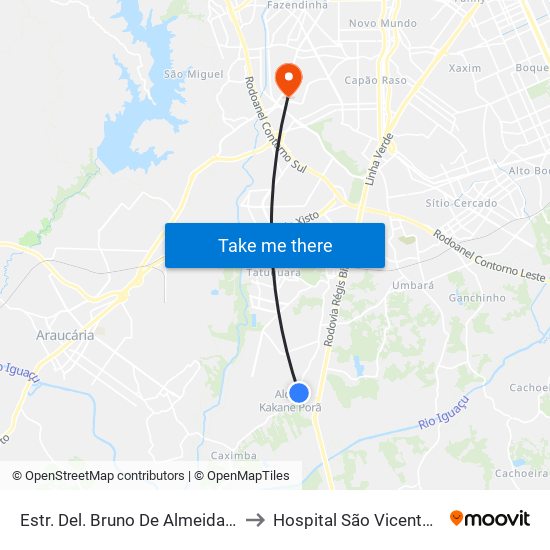 Estr. Del. Bruno De Almeida, 3617 to Hospital São Vicente - Cic map