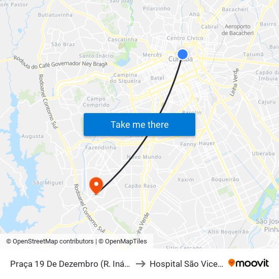 Praça 19 De Dezembro (R. Inácio Lustosa) to Hospital São Vicente - Cic map