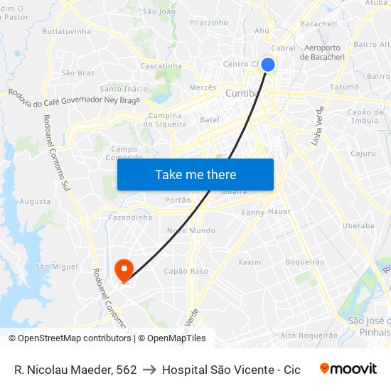 R. Nicolau Maeder, 562 to Hospital São Vicente - Cic map