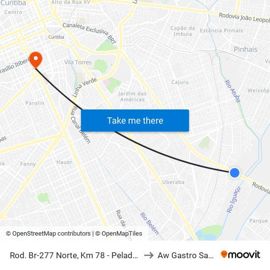 Rod. Br-277 Norte, Km 78 - Peladeiros to Aw Gastro Saúde map
