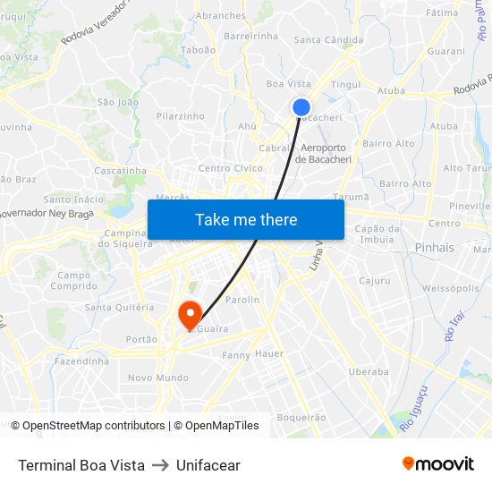 Terminal Boa Vista to Unifacear map