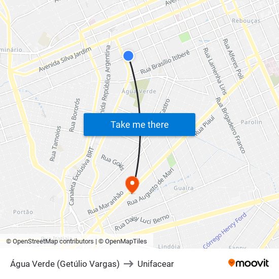 Água Verde (Getúlio Vargas) to Unifacear map