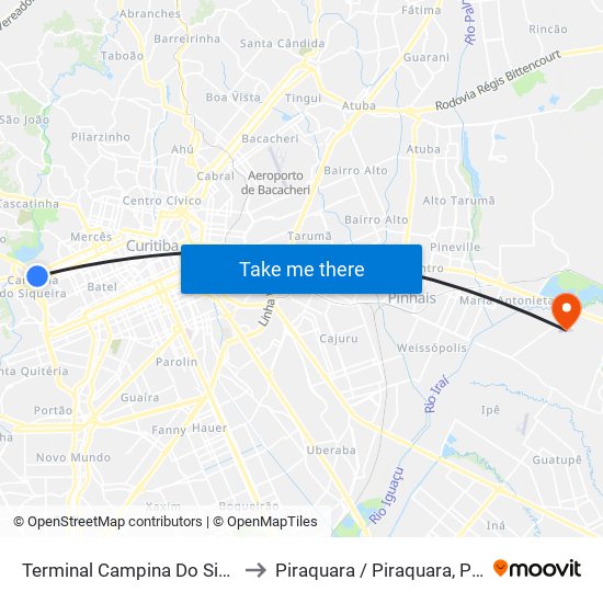 Terminal Campina Do Siqueira to Piraquara / Piraquara, Pr Sisy map