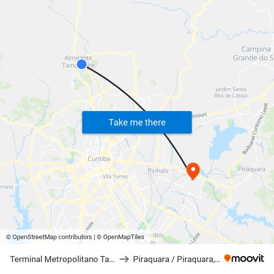 Terminal Metropolitano Tamandaré to Piraquara / Piraquara, Pr Sisy map