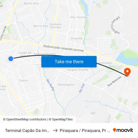 Terminal Capão Da Imbuia to Piraquara / Piraquara, Pr Sisy map