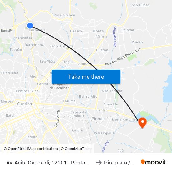 Av. Anita Garibaldi, 12101 - Ponto De Integração Temporal (Desembarque) to Piraquara / Piraquara, Pr Sisy map