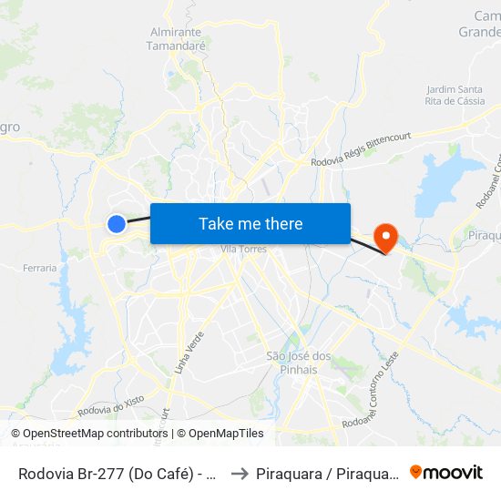 Rodovia Br-277 (Do Café) - Passarela Brf to Piraquara / Piraquara, Pr Sisy map