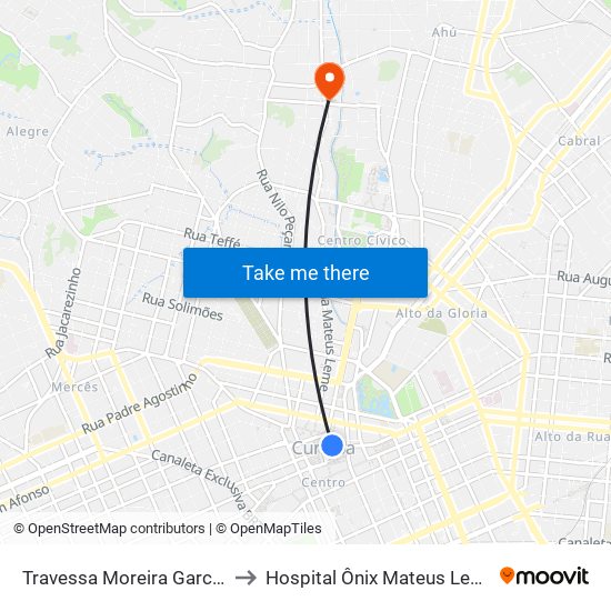 Travessa Moreira Garcez to Hospital Ônix Mateus Leme map