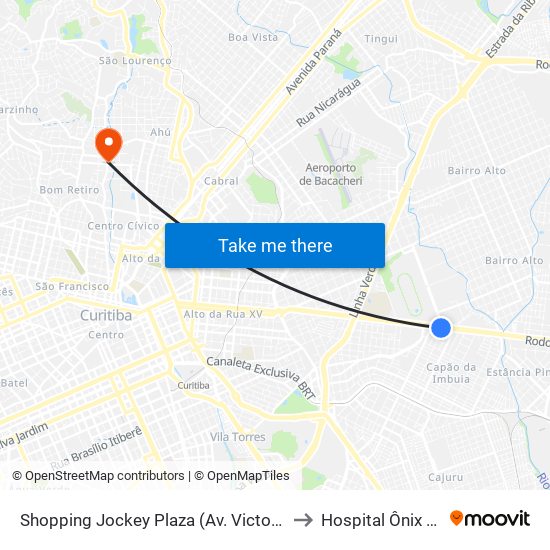 Shopping Jockey Plaza (Av. Victor Ferreira Do Amaral, 2694) to Hospital Ônix Mateus Leme map