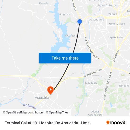 Terminal Caiuá to Hospital De Araucária - Hma map