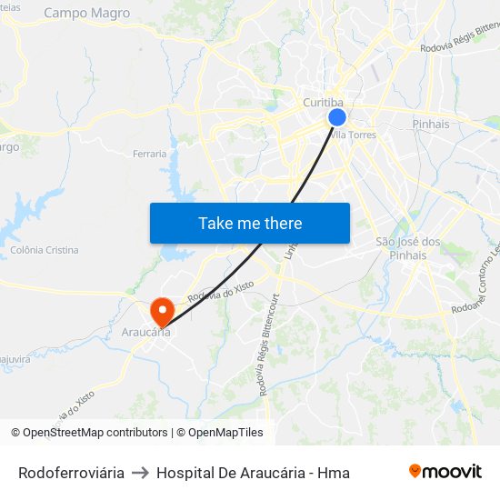 Rodoferroviária to Hospital De Araucária - Hma map