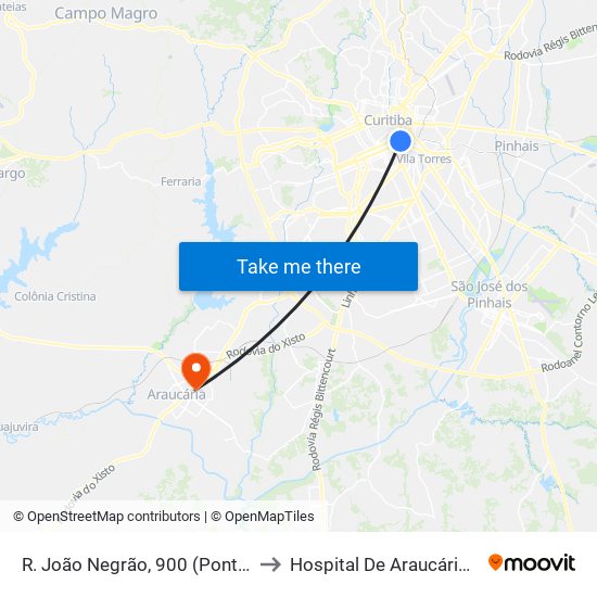 R. João Negrão, 900 (Ponte Preta) to Hospital De Araucária - Hma map