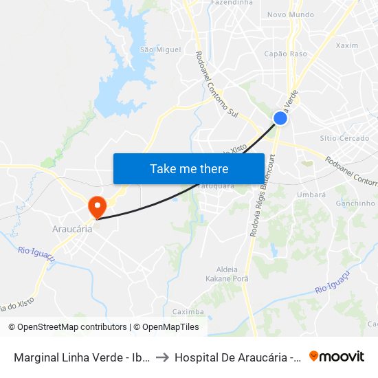 Marginal Linha Verde - Ibratec to Hospital De Araucária - Hma map