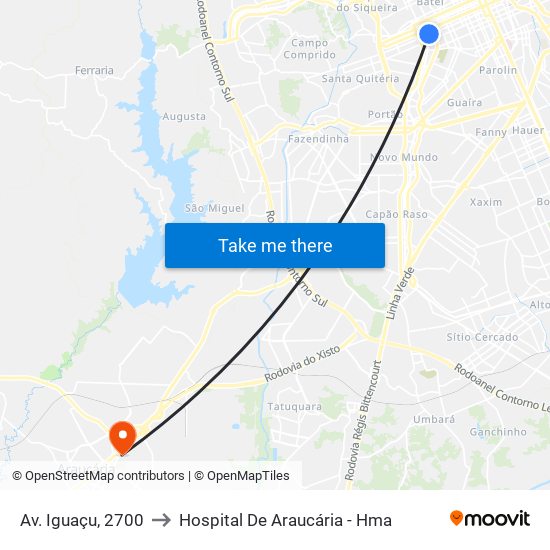 Av. Iguaçu, 2700 to Hospital De Araucária - Hma map