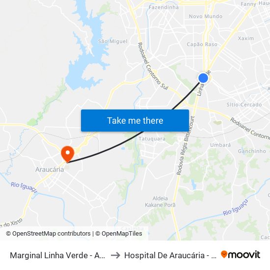 Marginal Linha Verde - Avipec to Hospital De Araucária - Hma map