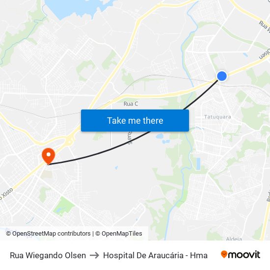 Rua Wiegando Olsen to Hospital De Araucária - Hma map