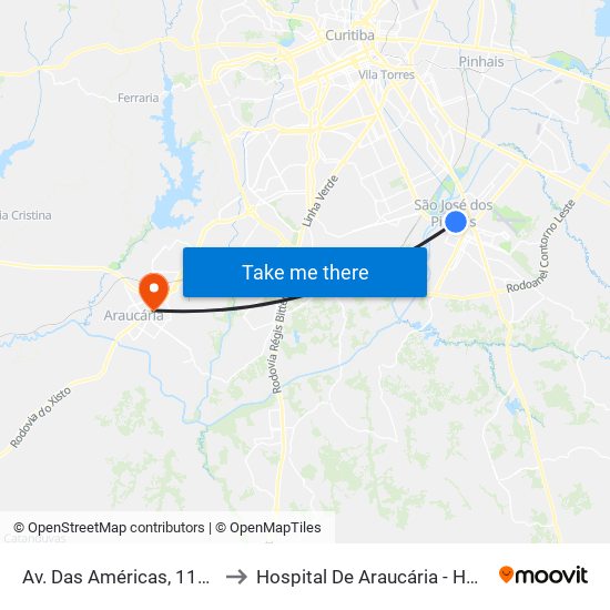 Av. Das Américas, 1111 to Hospital De Araucária - Hma map