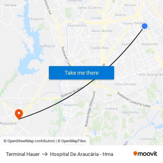 Terminal Hauer to Hospital De Araucária - Hma map