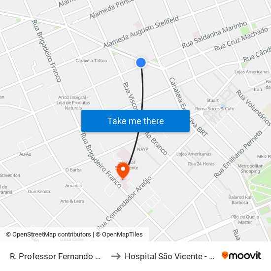 R. Professor Fernando Moreira / Saldanha Marinho to Hospital São Vicente - Estacionamento Médicos map