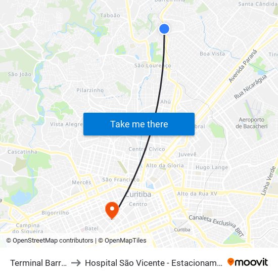 Terminal Barreirinha to Hospital São Vicente - Estacionamento Médicos map