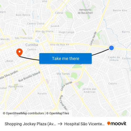 Shopping Jockey Plaza (Av. Victor Ferreira Do Amaral, 2694) to Hospital São Vicente - Estacionamento Médicos map