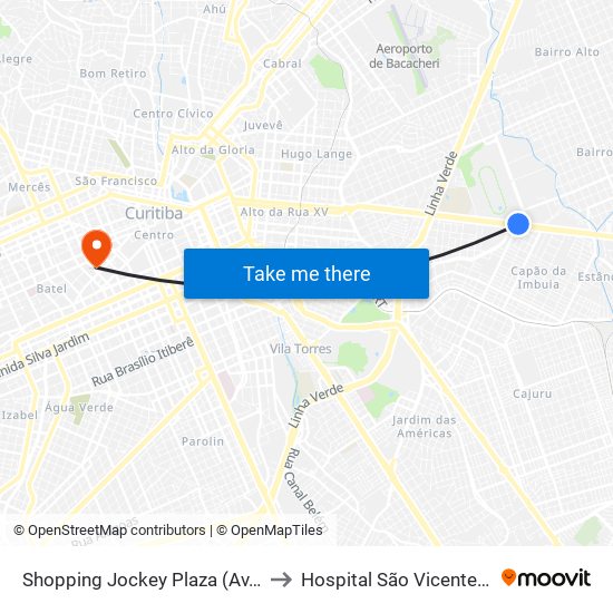 Shopping Jockey Plaza (Av. Victor Ferreira Do Amaral, 2300) to Hospital São Vicente - Estacionamento Médicos map