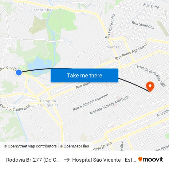 Rodovia Br-277 (Do Café) - Parque Barigui to Hospital São Vicente - Estacionamento Médicos map