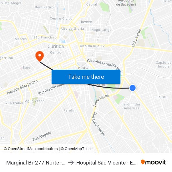 Marginal Br-277 Norte - Churrascaria Marumbi to Hospital São Vicente - Estacionamento Médicos map